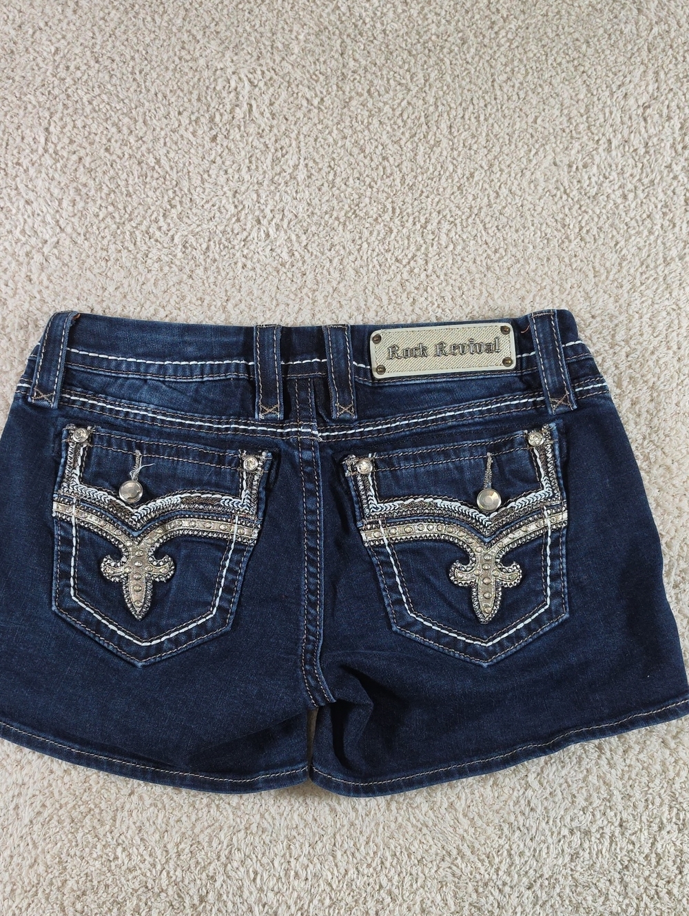 Rock Revival Navy Blue Denim Shorts with Silver Embellishment
